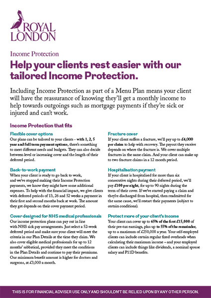 Front page of Royal London's "Why choose us for income protection" document